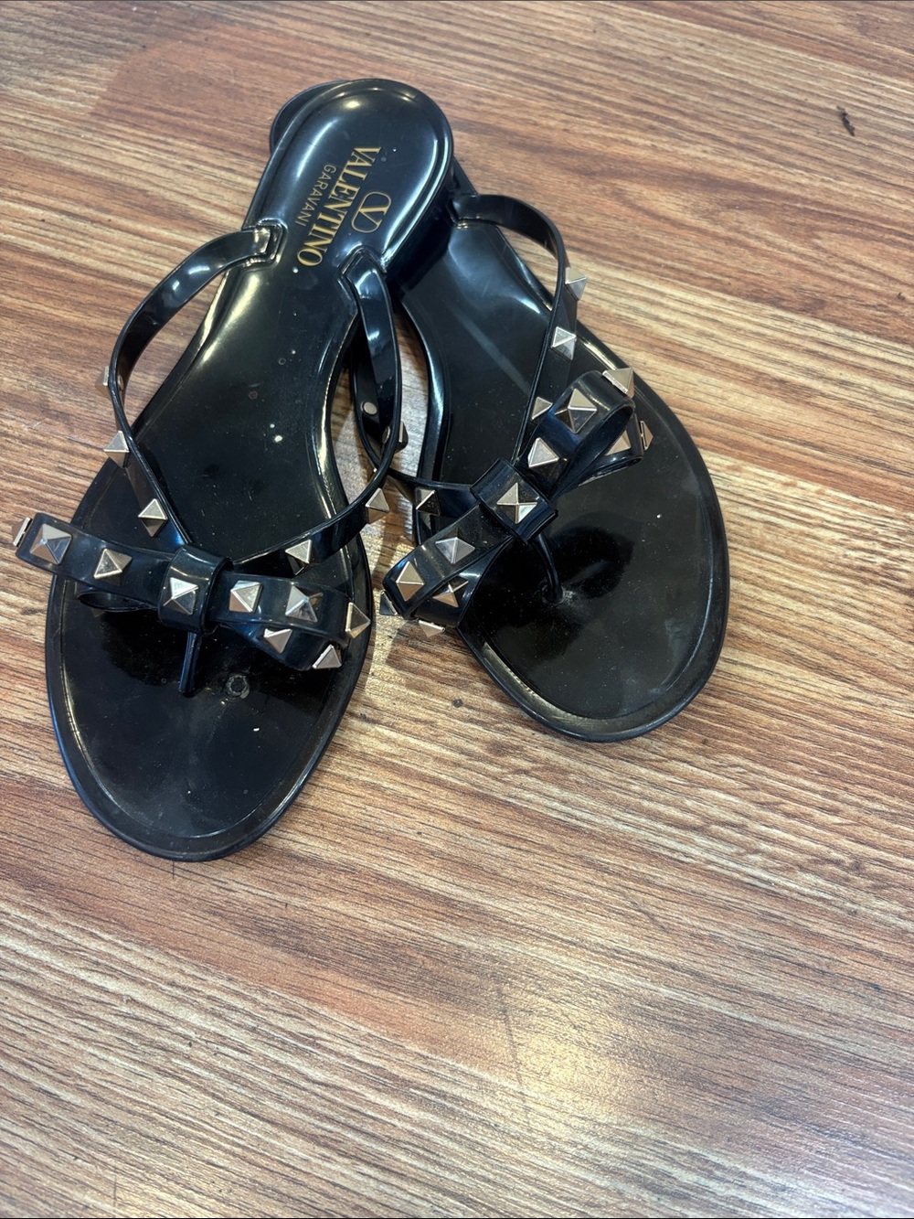 Valentino Garavani Black Rockstud Jelly Thong Sandals